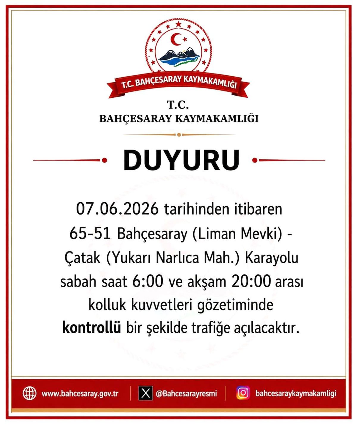 Bahçesaray yolu kontrollü olarak ulaşıma açıldı
