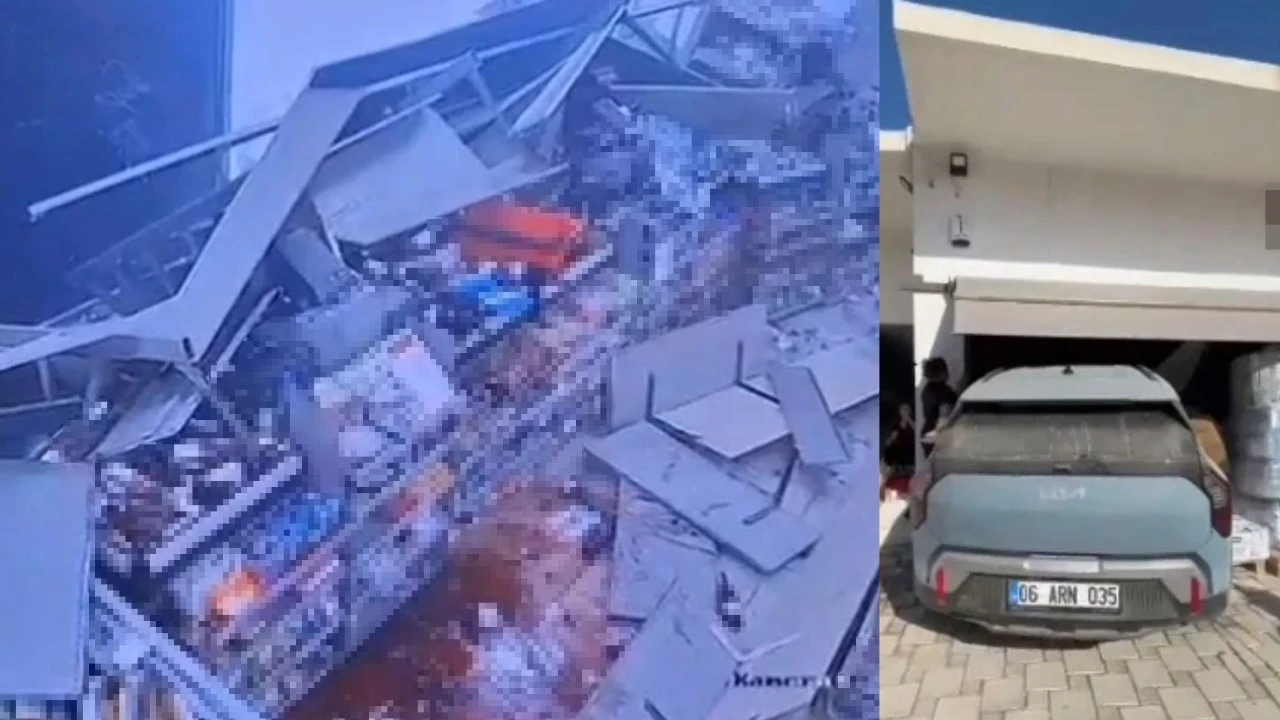 Kontrolden çıkan otomobil markete daldı