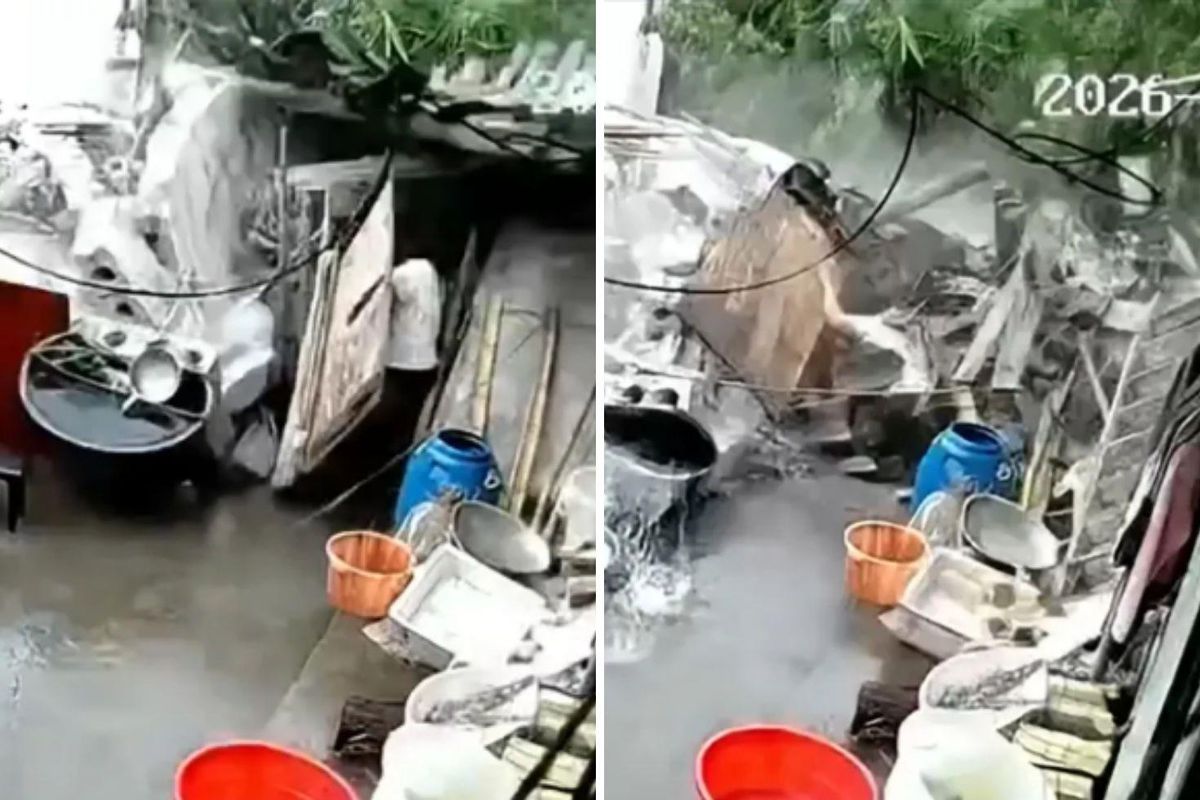 Tuvalete giren kadının üzerine bina çöktü! O anlar kamerada