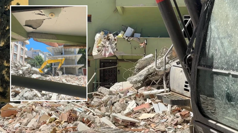 İstanbul'da korku dolu anlar: Yıkımdan kopan betonlar yan binaya düştü
