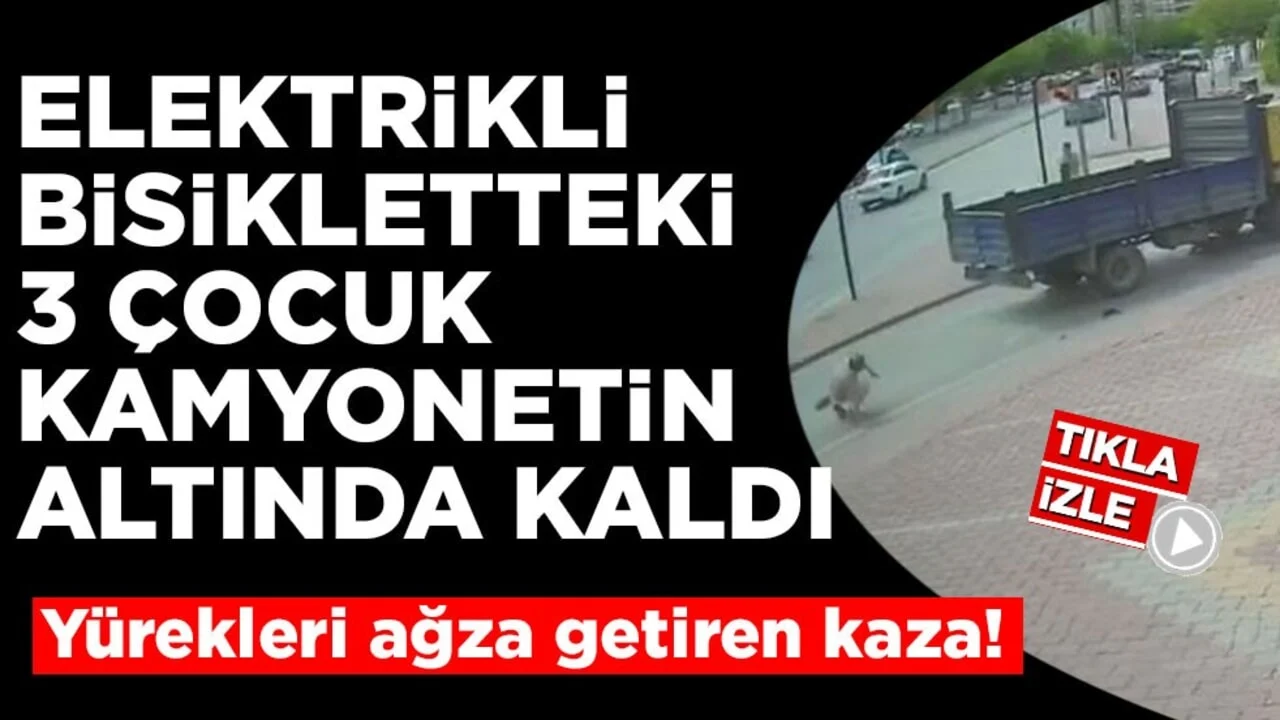 Yürekleri ağza getiren kaza! Elektrikli bisikletteki 3 çocuk kamyonetin altında kaldı