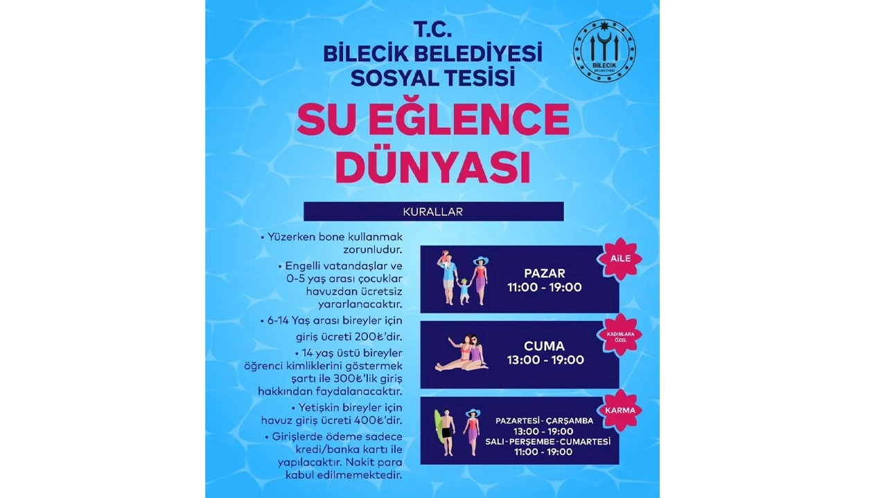 Bilecik’te Su Eğlence Dünyasının kadınlara ve ailelere hizmet vereceği günler belli oldu