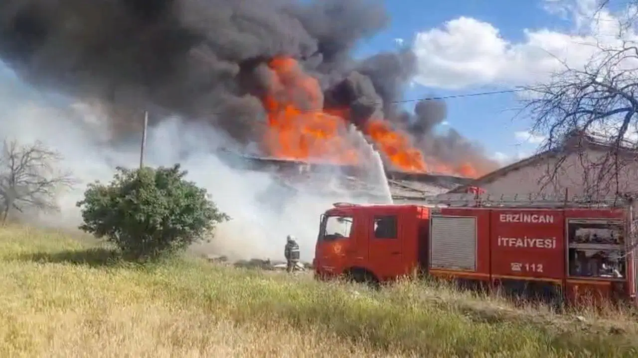 Erzincan'da mobilya deposunda yangın