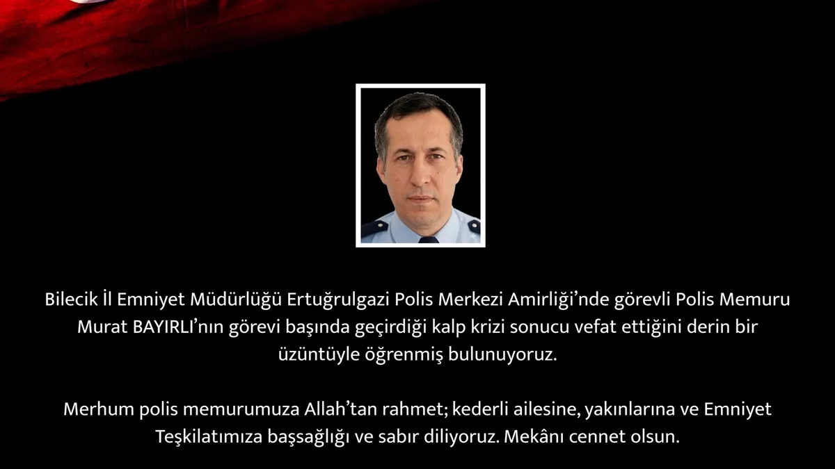 Bilecik'te görev başında kalp krizi geçiren polisten acı haber