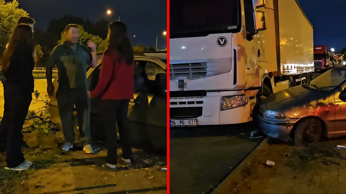 Bursa’da ilginç kaza! Sürücü korkup tırın arkasına saklandı: Ben sürüyordum he? Vay be