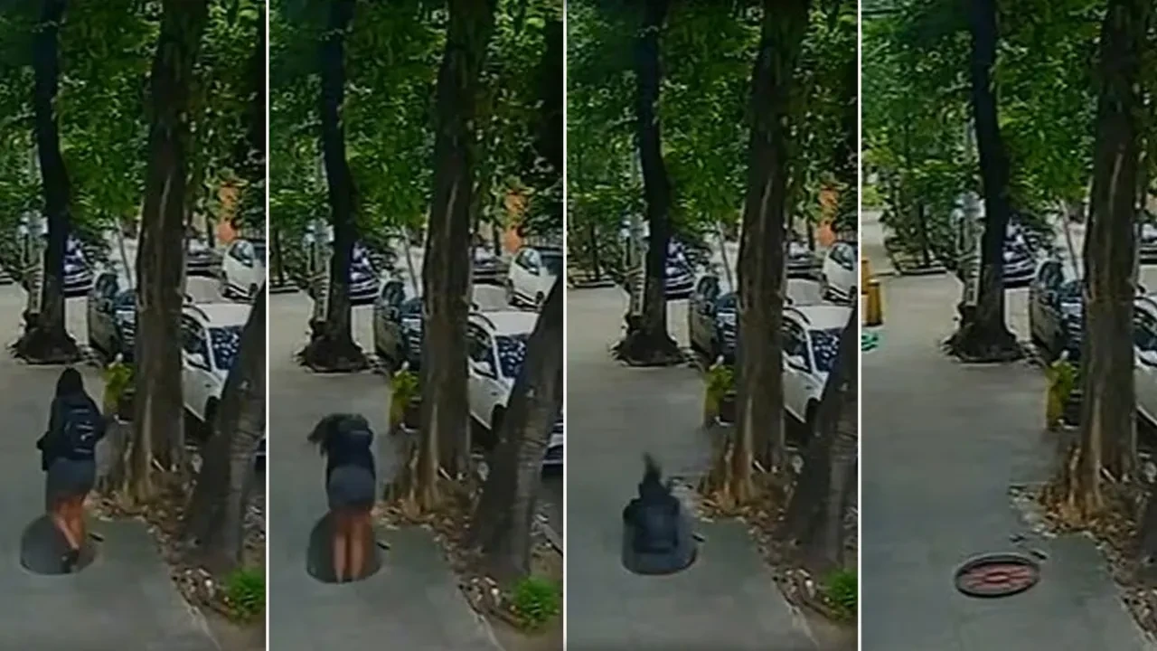 Kanalizasyon kapağına basmasıyla içine düşmesi bir oldu!
