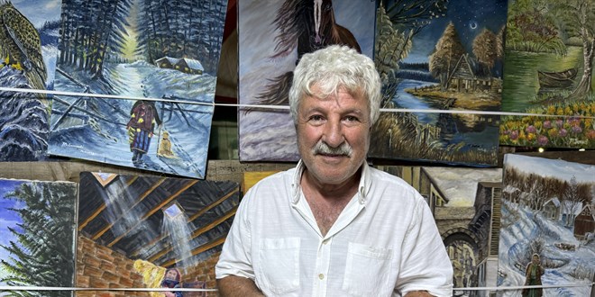 Emekli inşaat ustası 71 yaşındaki ressam altıncı sergisini açtı