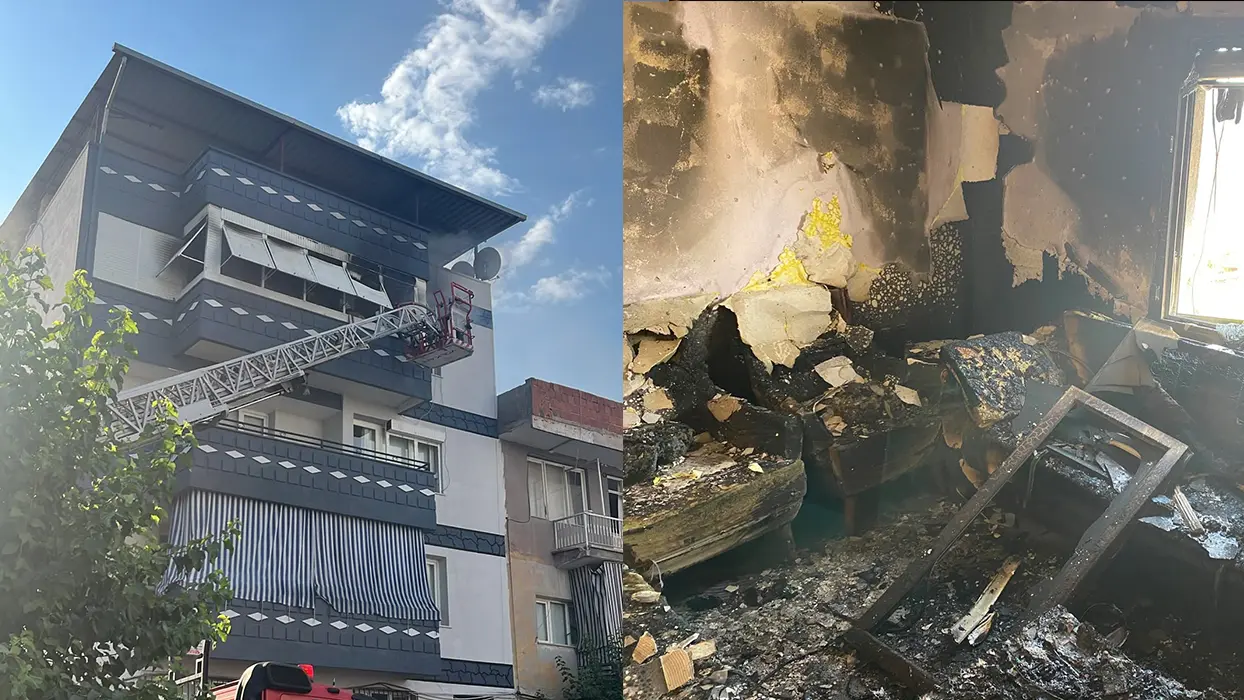 Manisa'da korkutan yangın! Daire alevlere teslim oldu