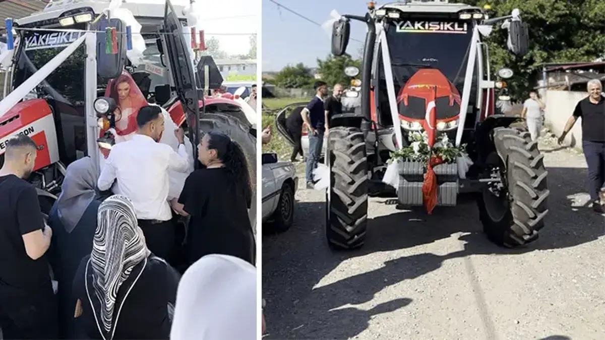 Bakan bir daha baktı! Traktör, gelin arabası oldu