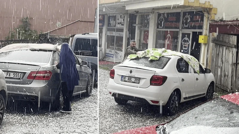 Ardahan’da dolu yağışı kenti beyaza bürüdü