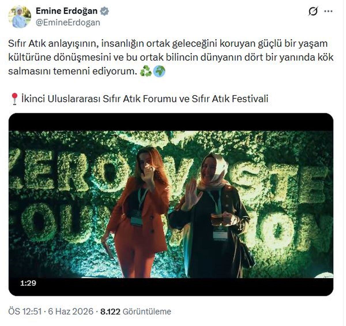 Emine Erdoğan'dan Sıfır Atık Festivali Mesajı
