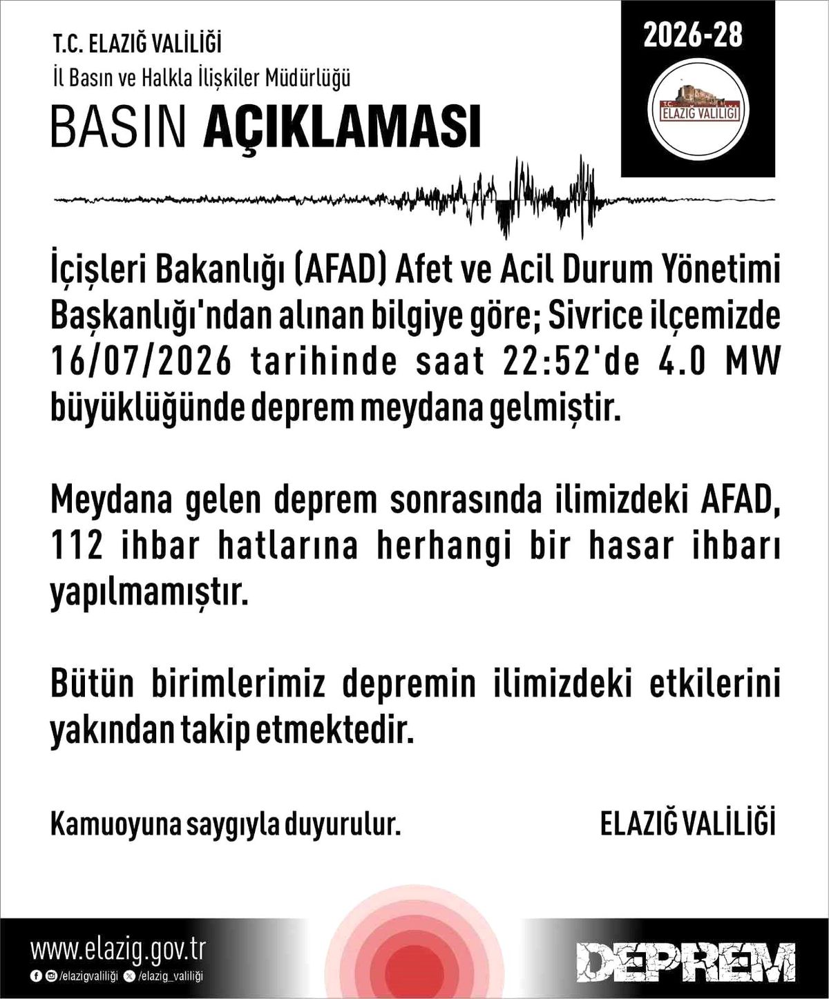 Elazığ Valiliği'nden deprem açıklaması