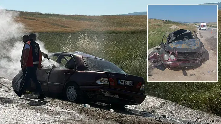 Yozgat'ta devrilen otomobil alev aldı! 1 kişi öldü, 3 kişi yaralandı