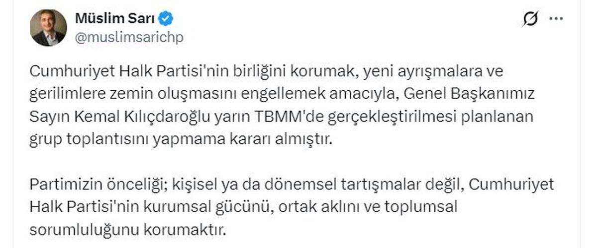 Kılıçdaroğlu'nun TBMM'deki grup toplantısı iptal edildi