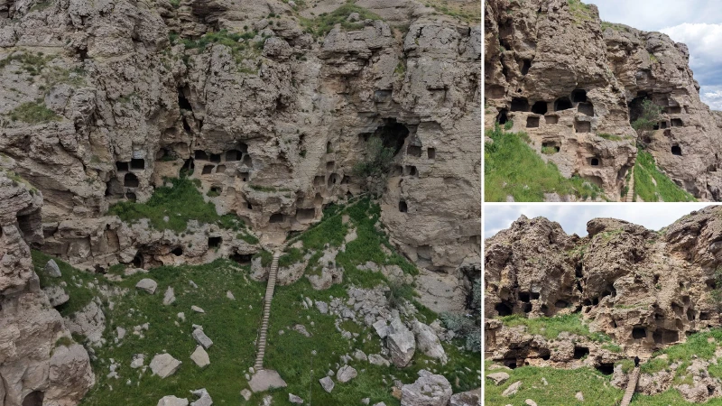 Sivas'ta 3 bin 200 yıllık yapıyı gören inanamıyor. Aynı kayada tam 100 mağara