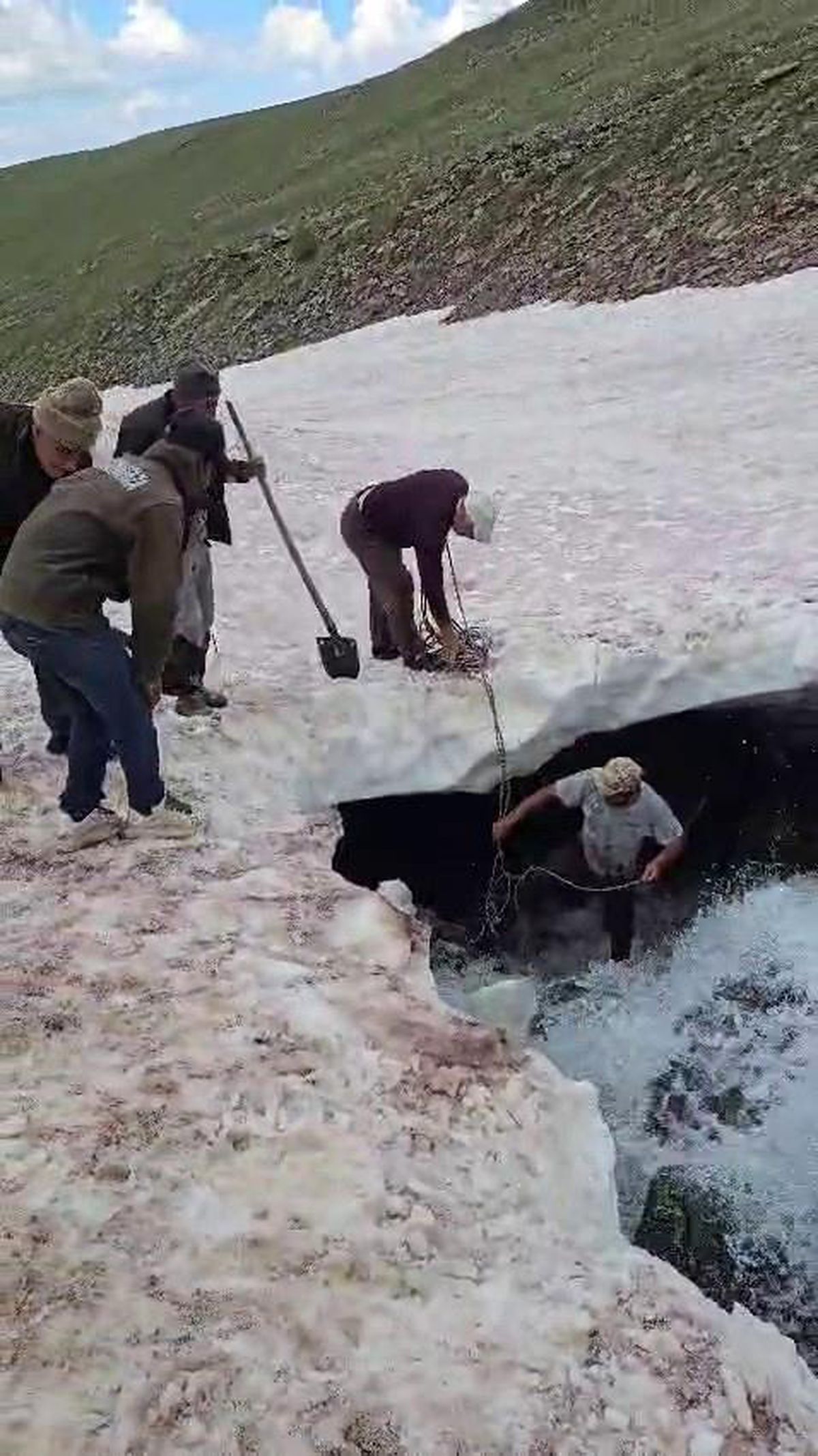 Tortum'da buzullarda dana kurtarma operasyonu