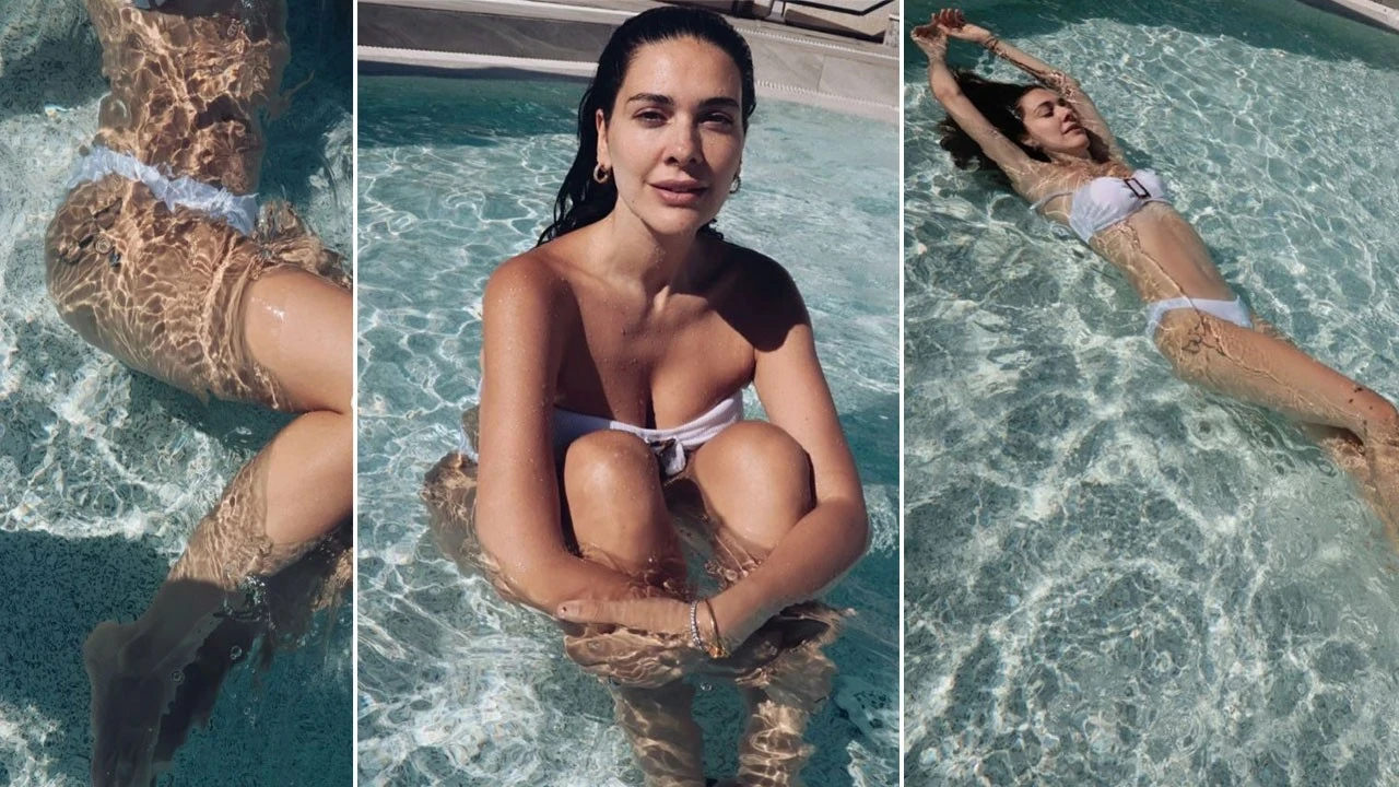 4 ayda 20 kilo veren Bergüzar Korel'den iddialı paylaşım: Beyaz renk bikinisiyle havuzdan paylaştı, fit vücudu dikkat çekti