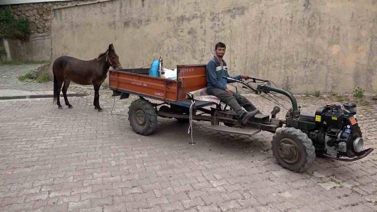 Çok sevdiği katırını peşinden hiç ayırmıyor