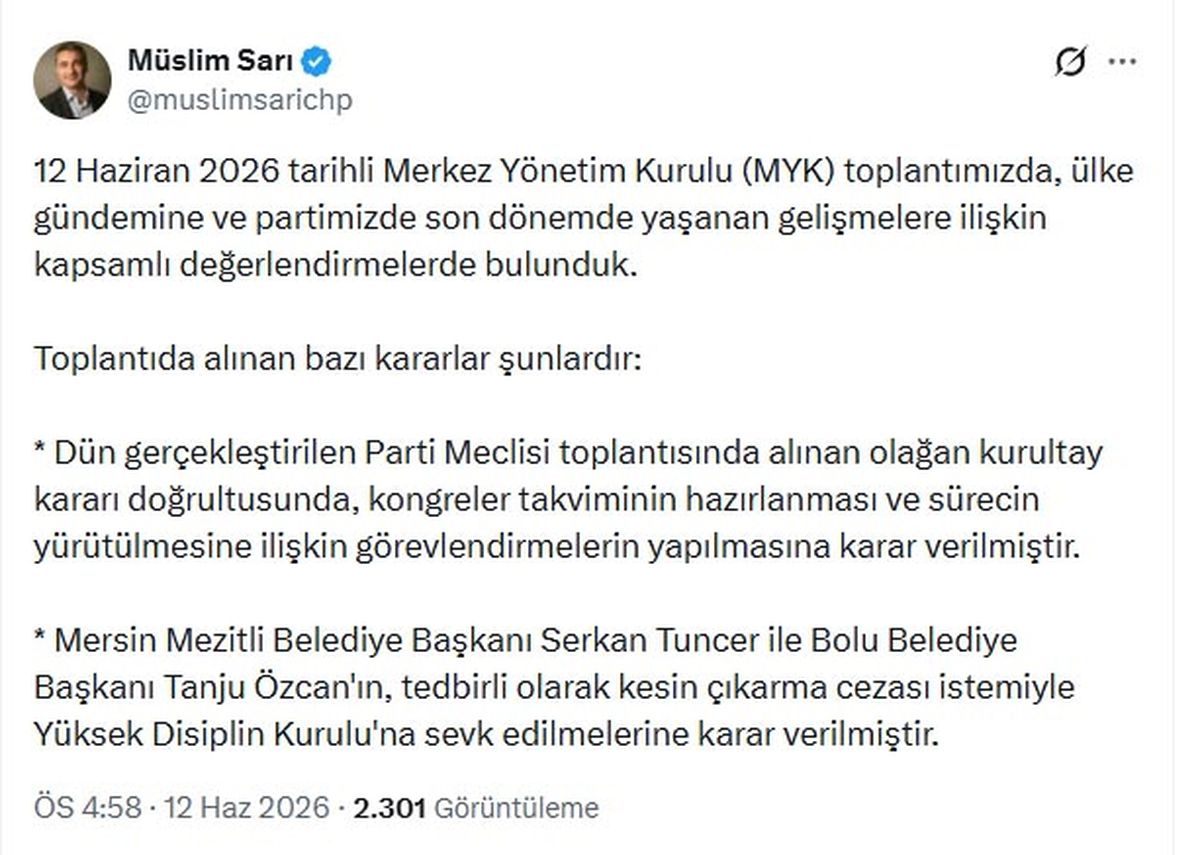 CHP'de Tanju Özcan ve Serkan Tuncer'e ihraç talebi