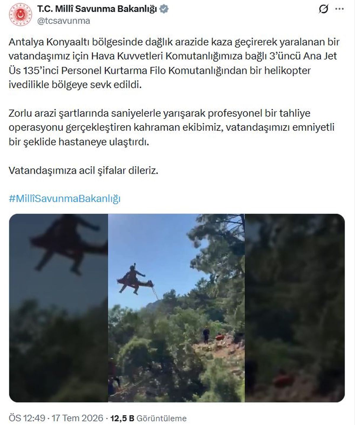 Dağlık arazide yaralanan vatandaş askeri helikopterle tahliye edildi