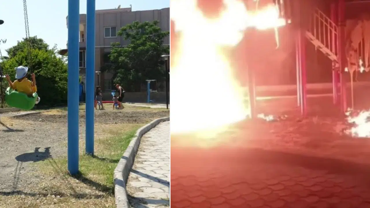 Çöpleri yakmak isterken oyun parkını yaktı
