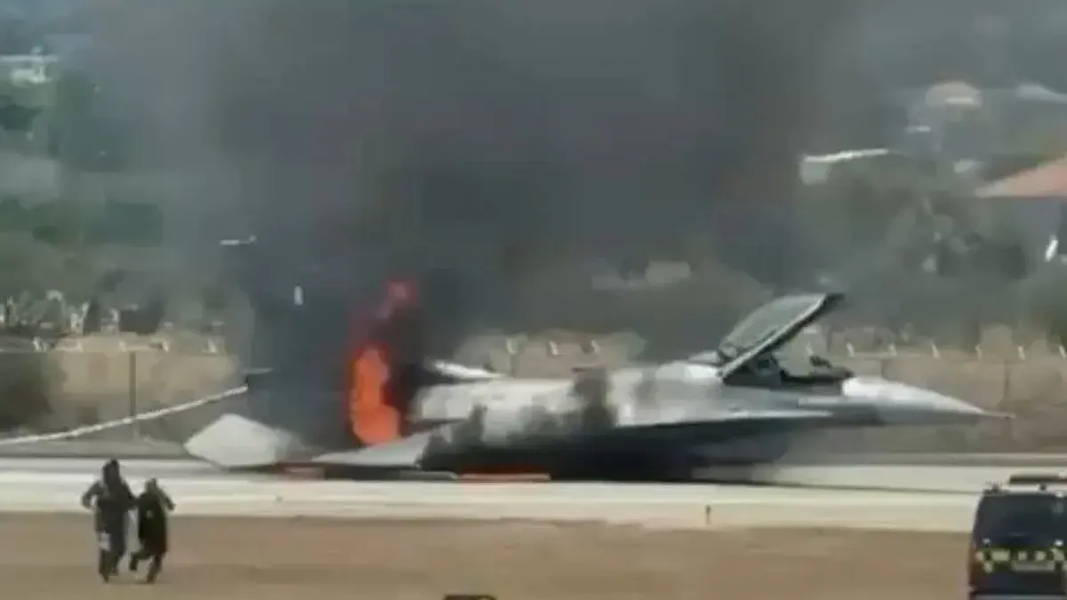 Teknik arıza faciaya dönüşüyordu: Yunan F-16'sı alev aldı