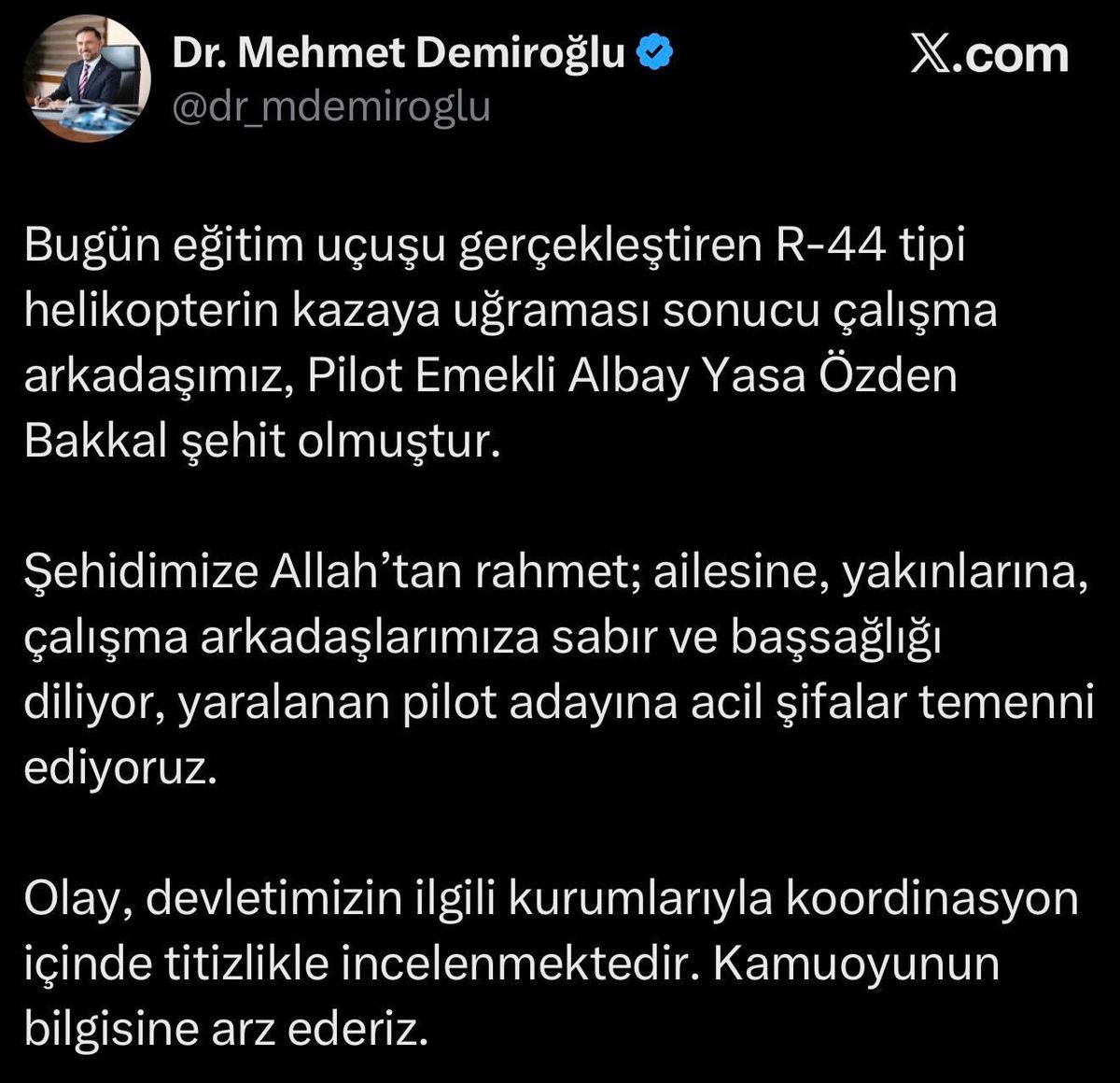 Sincan'da eğitim helikopteri düştü
