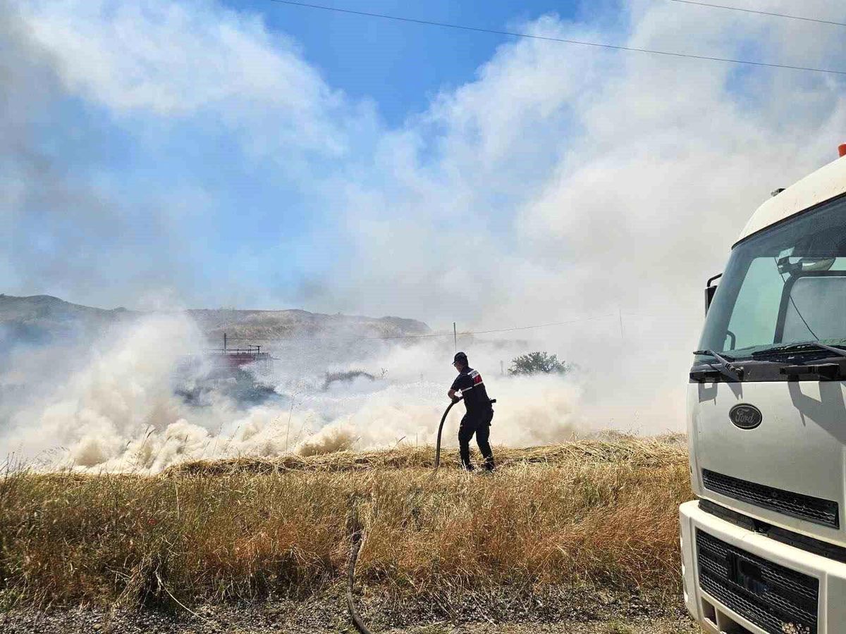 Yol kenarındaki otluk alanda yangın çıktı