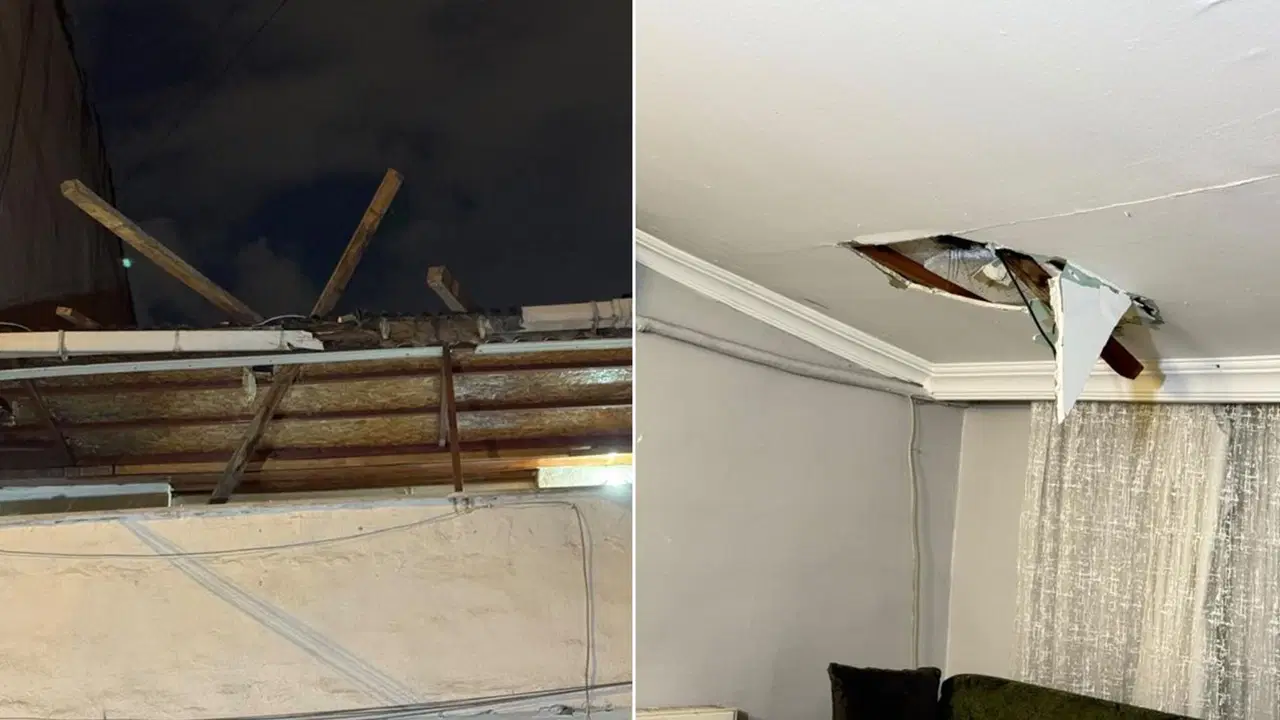 Fırtınada çatı parçaları koptu, karşı binaya saplandı: Son anda kurtuldular