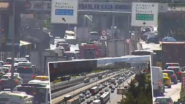 Beylikdüzü'nde kamyonet aydınlatma direğine çarptı: Trafik durma noktasına geldi