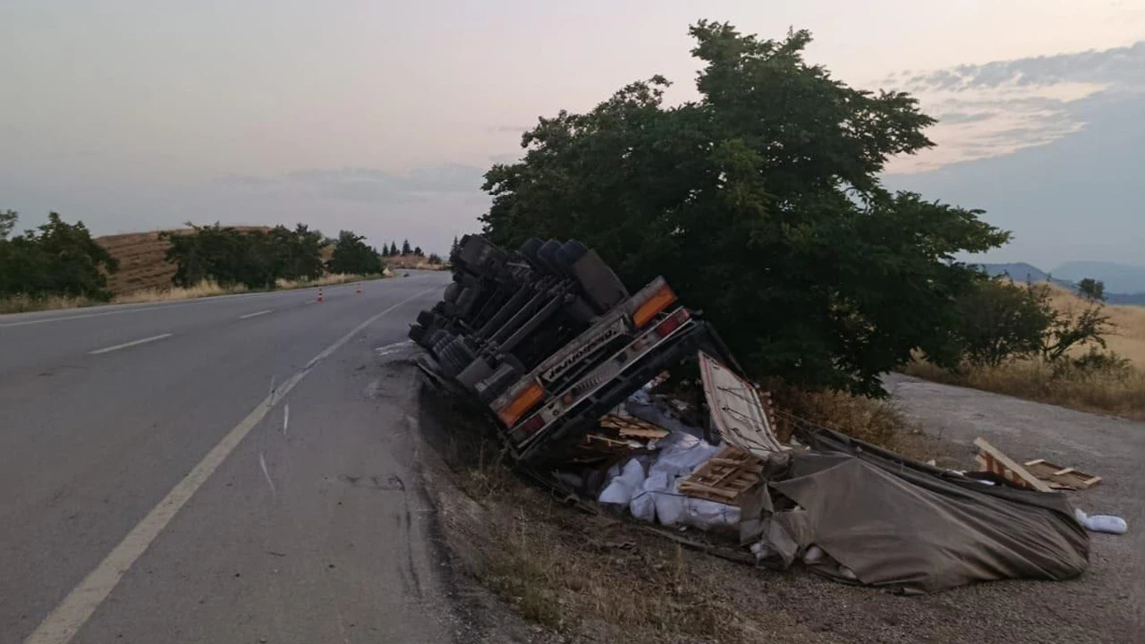 Bilecik’te kontrolden çıkan tır yol kenarına devrildi