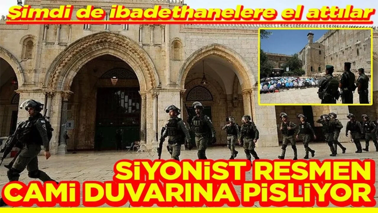 Şimdi de ibadethanelere el attılar Siyonist resmen cami duvarına pisliyor