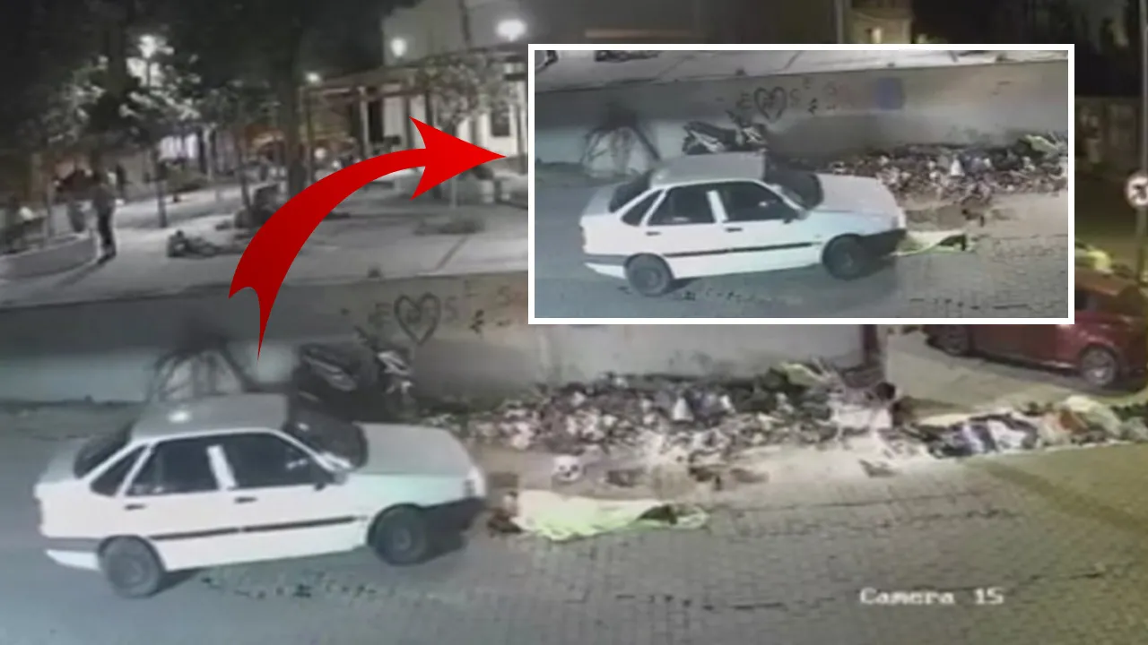Kaldırımda uyuyan adamın üzerinden geçti! Kameralar saniye saniye kaydetti
