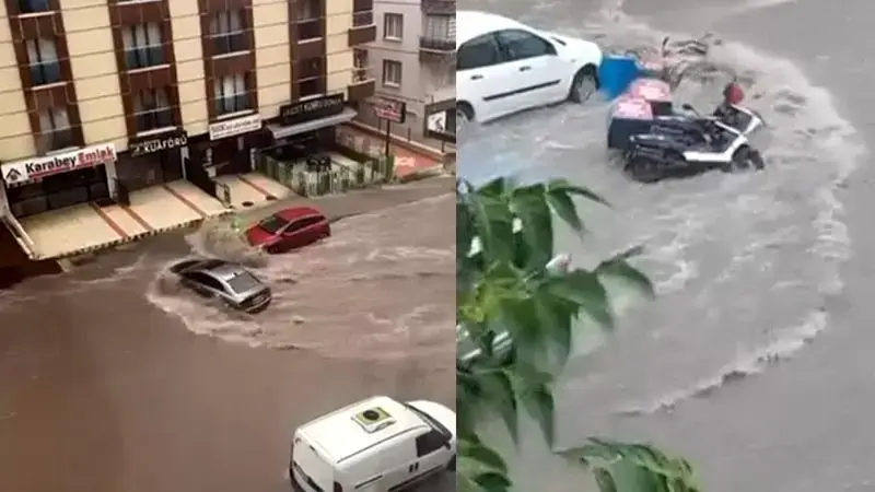 Ankara'da sağanak sele neden oldu; araçlar sürüklendi