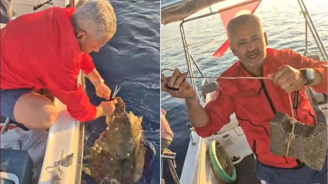 Vicdansızlık pes dedirtti! Deniz kaplumbağasının ayağına parke taşı bağladılar