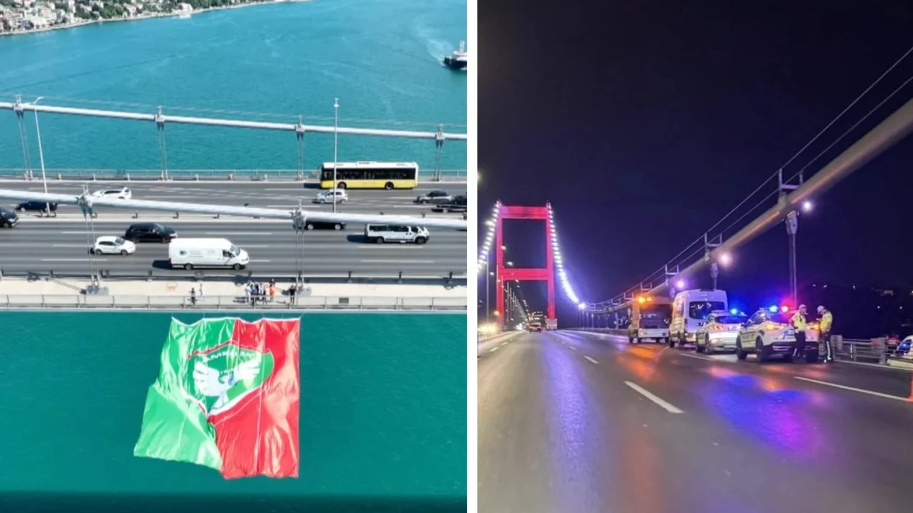 FSM Köprüsü'ndeki Amedspor bayrağına gece boyunca polis koruması