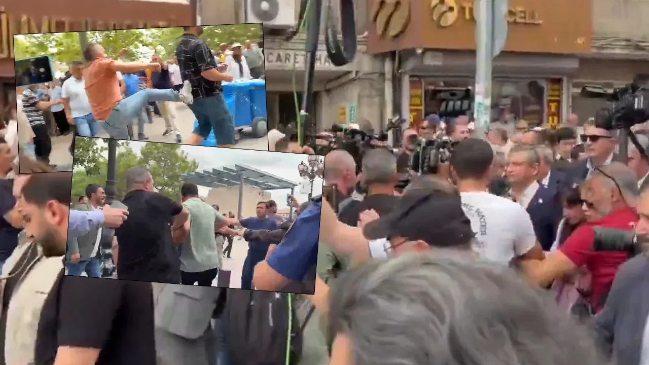 Özgür Özel'e tepki! Tekmeli arbede çıktı, polis araya girdi