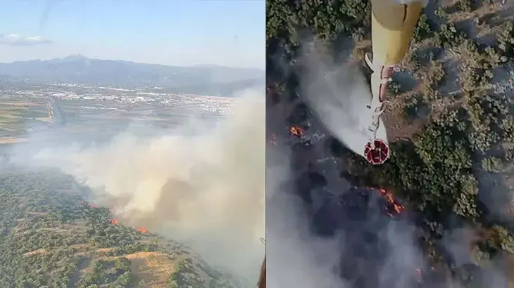 İzmir'de çıkan orman yangınına havadan ve karadan müdahale ediliyor