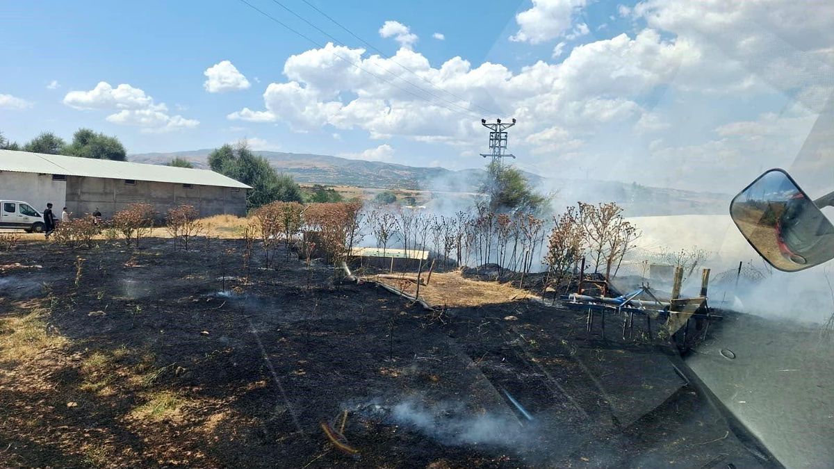 Bingölde çıkan yangın saman balyalarına sıçramadan söndürüldü