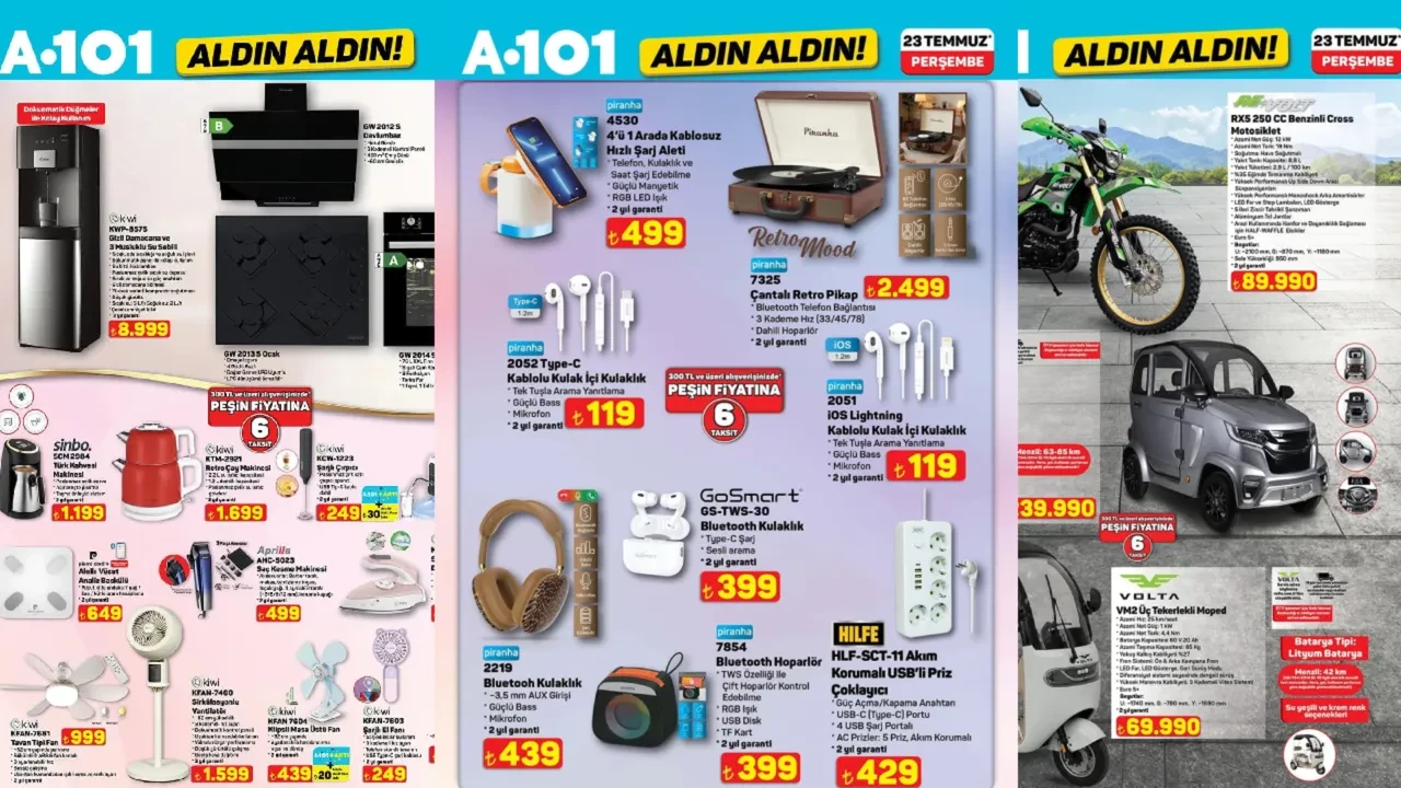 A101 23-25 Temmuz Aktüel Kataloğu bugün satışta! Buharlı ütü, dik süpürge, bluetooth kulaklık, yolluk ve pike geliyor