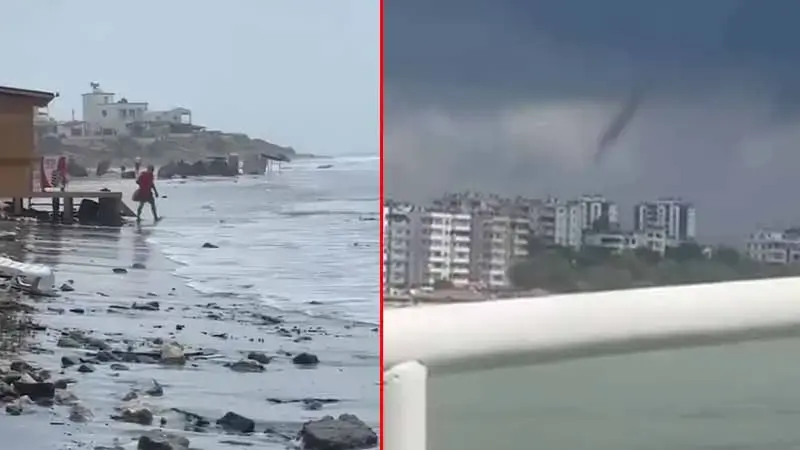 Adana'da sağanak ve hortum; yasağa rağmen denizde yüzmeye devam ettiler