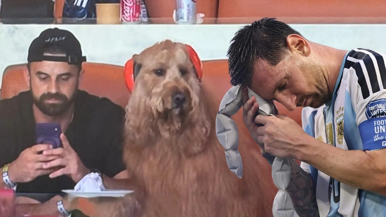 Başına gelene Messi de inanamadı: Kulaklıkla maçı izleyen tribündeki köpek de!