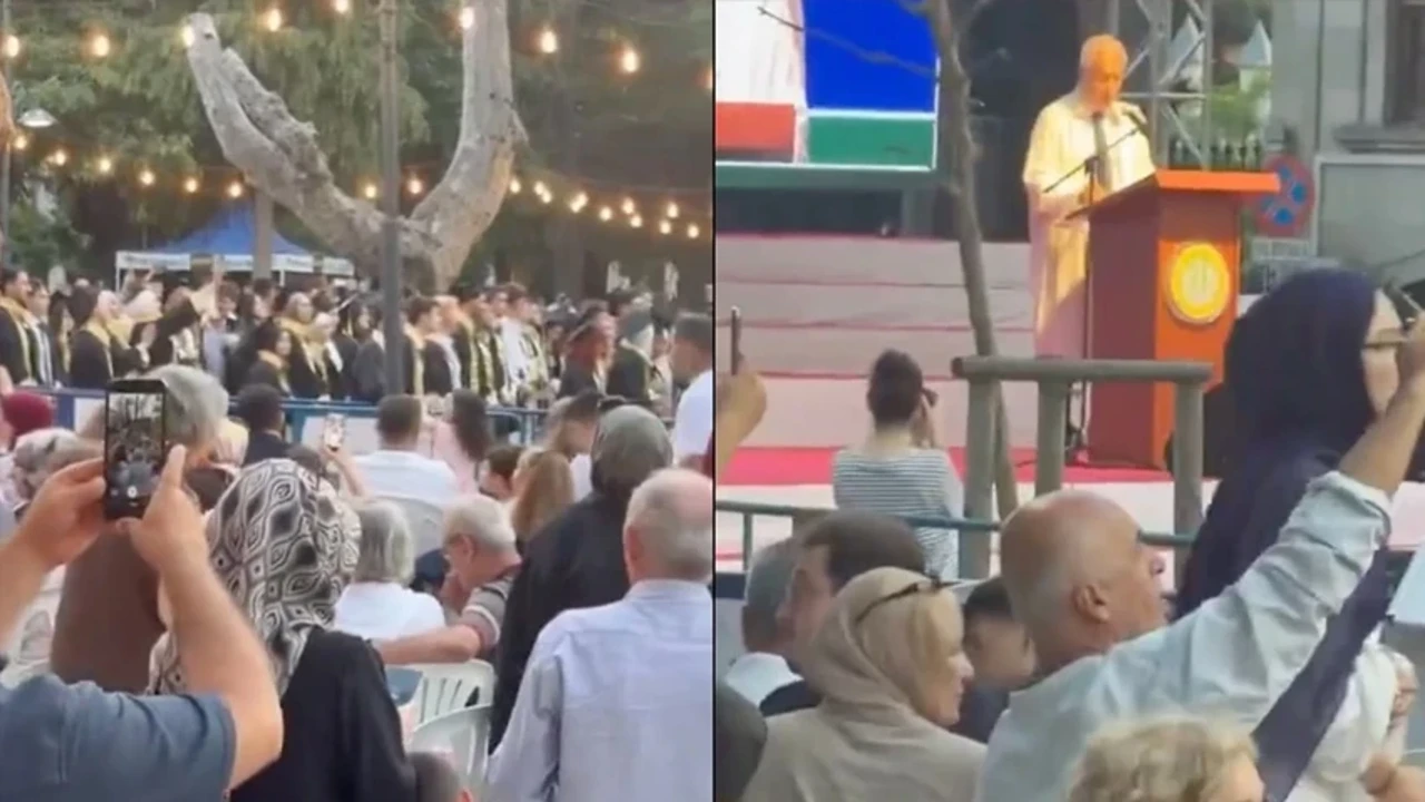 Mezuniyet töreninde dikkat çeken protesto! Rektöre sırtlarını döndüler!