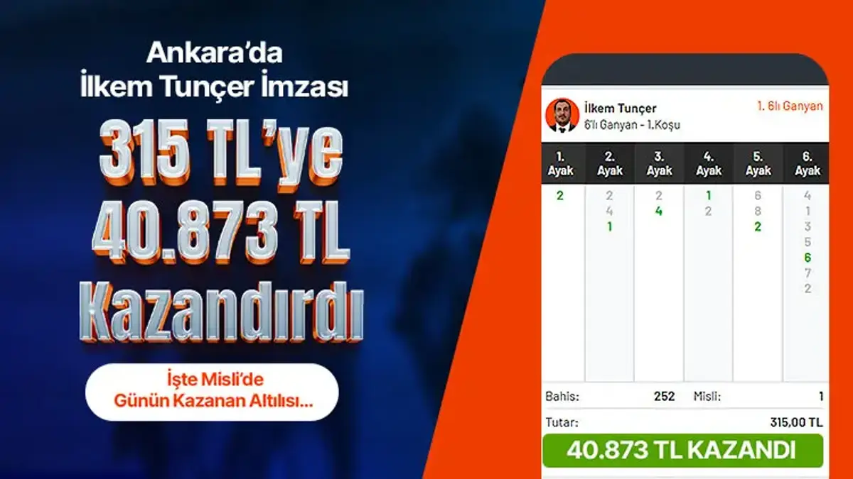 Ankara’da İlkem Tunçer İmzası, 315 TL’ye 40.873 TL Kazandırdı! İşte Misli’de Günün Kazanan Altılısı…