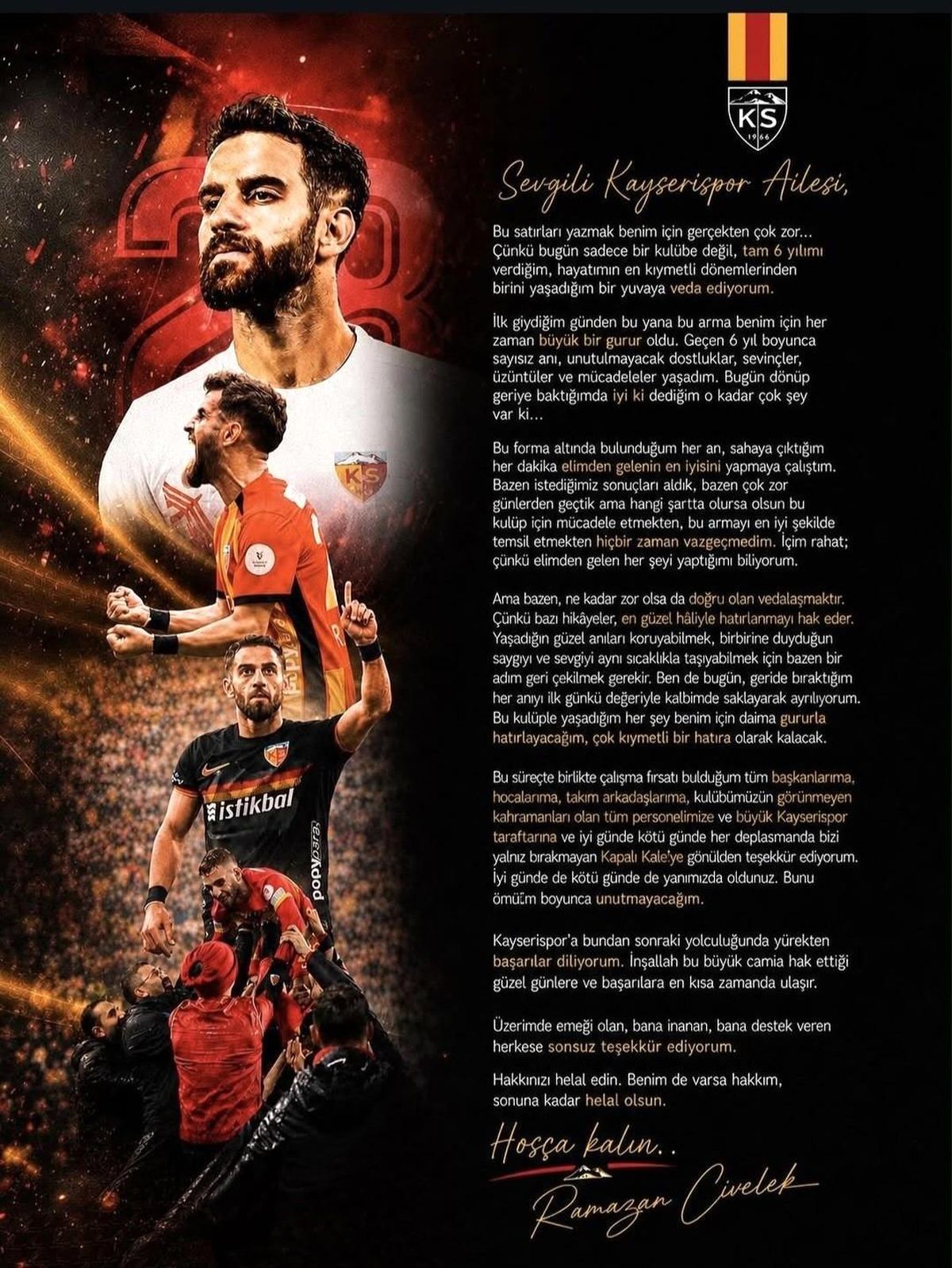 Ramazan Civelek Kayserispor'dan ayrıldı