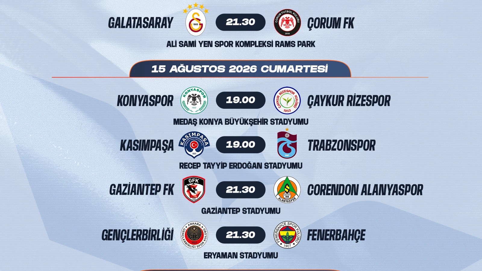 Süper Lig'de 2026-2027 sezonunun ilk hafta programı açıklandı