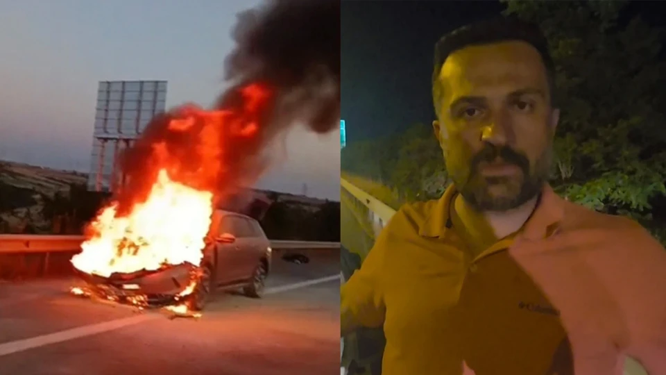 Kuzey Marmara Otoyolu'nda korku dolu anlar! 2025 model elektrikli araç saniyeler içinde kül oldu: "Kapılar kilitlendi, ölümden döndük..."