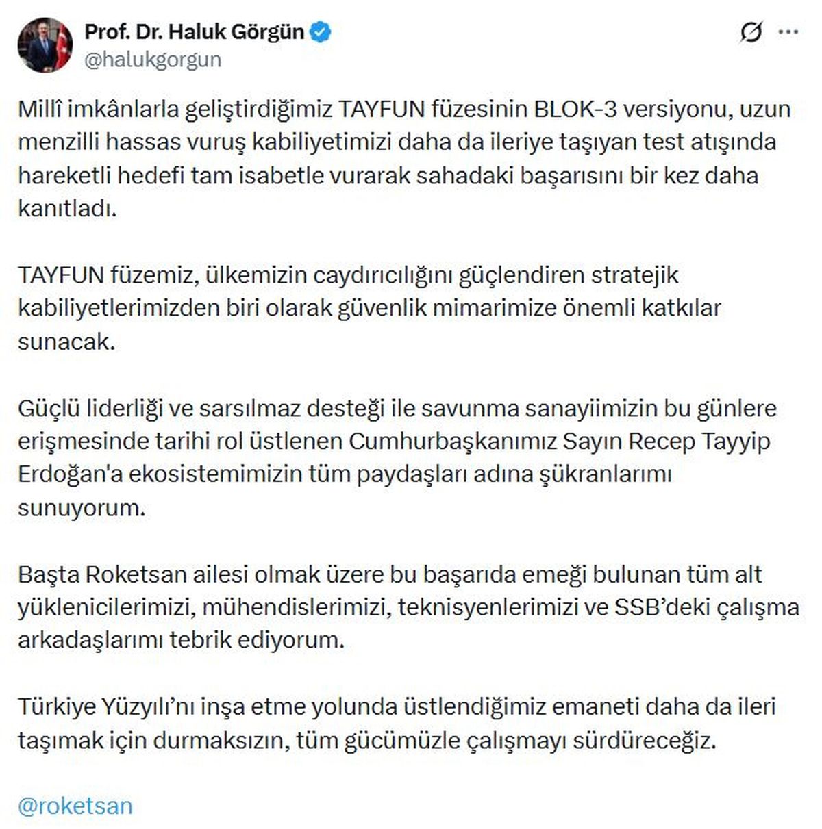 Haluk Görgün: TAYFUN füzesi sahadaki başarısını bir kez daha kanıtladı