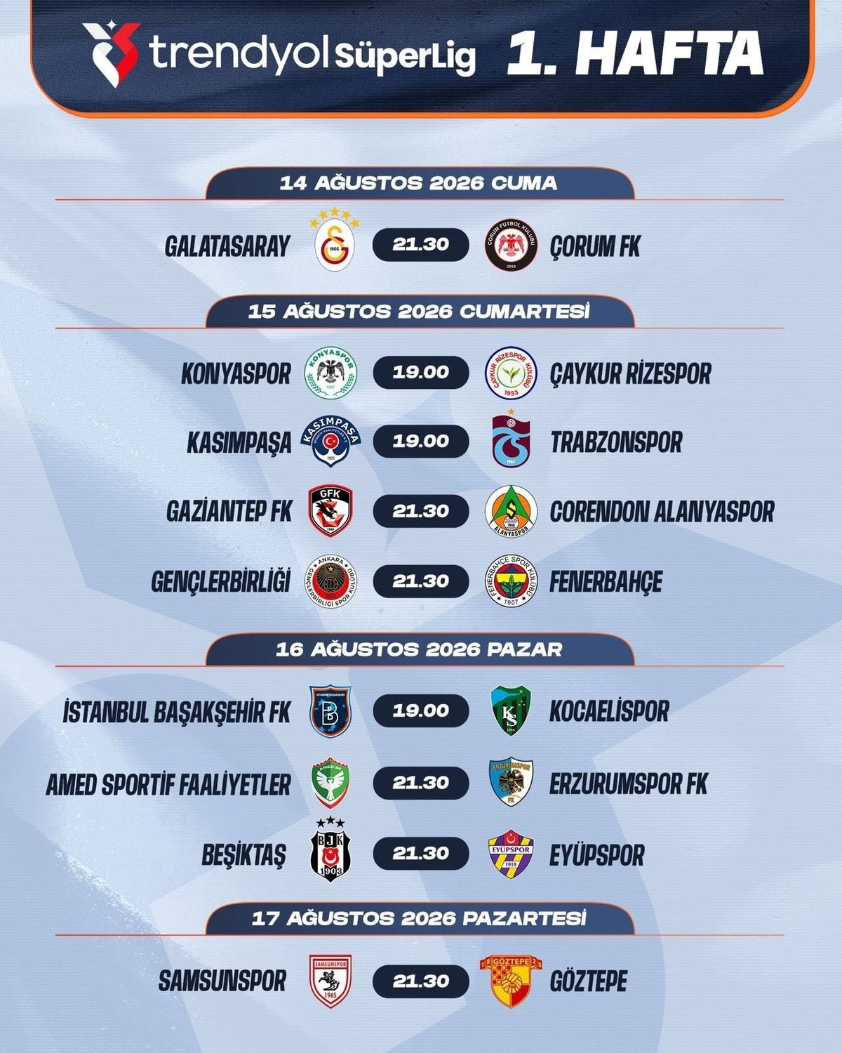 Süper Lig'de sezonunun ilk hafta programı açıklandı