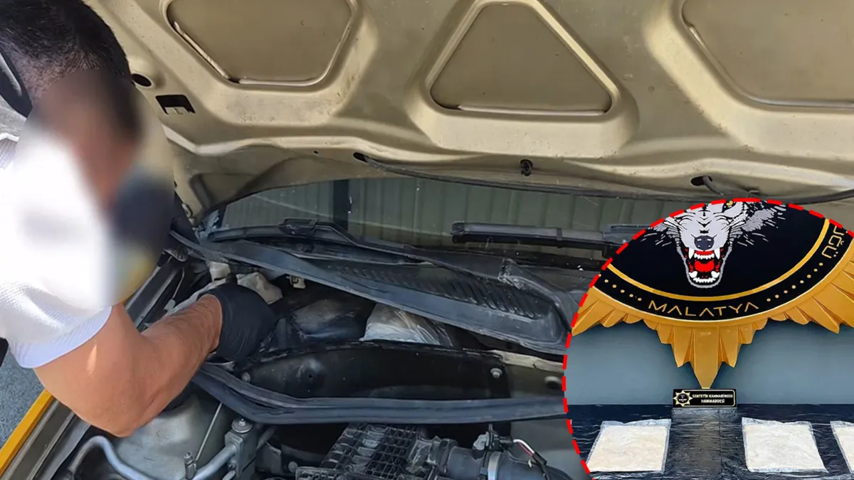 Malatya'da taksinin motor bölümüne gizlenmiş uyuşturucu ele geçirildi!